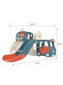Merax Kids Slide Playset Structure 9 in 1, Freestanding Castle Climbing Crawling Playhouse with Slide, Arch Tunnel, Ring Toss, Realistic Bus Model and Basketball Hoop, Toy Storage Organizer for Toddlers