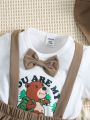 Baby Boy Bear & Letter Graphic Bow Front Tee & Suspender Shorts