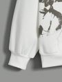 Teen Girls' Hooded Pullover Sweatshirt With Woman Portrait And Slogan Print, Fleece Lined