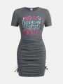 SHEIN Teen Girls' Casual T-Shirt Dress With Letter Print And Pleated Hem