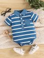 Baby Boy's 1pc Denim-Look Knitted Striped Bodysuit