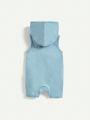 Cozy Cub Baby Boy's Solid Color Half Button Hooded Sleeveless Romper Two-Piece Set