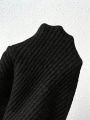 SHEIN Essnce Lantern Sleeve Ribbed Pit A Line Sweater Dress
