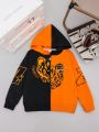 Tween Boy Two Tone Tiger & Letter Graphic Hoodie
