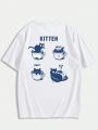 Manfinity Hypemode Men's Cartoon Cat & Letter Print Short Sleeve T-shirt