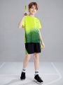SHEIN Tween Boys Fit Sports Pattern Round Neck Short-Sleeved T-Shirt Shorts Sportswear Two-Piece Set