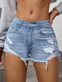 SHEIN Teenage Girls' Y2K Trendy Stonewashed Distressed Denim Jeans Shorts,Girls Spring Summer Clothes Outfits