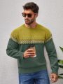 Manfinity Men'S Color Block Geometric Pattern Raglan Sleeve Sweater