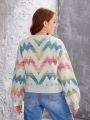 Teen Girls' Color Block Herringbone Pattern Sweater