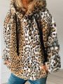 Women's Plus Size Leopard Print Drawstring Hoodie