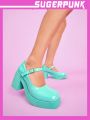 Sugerpunk Women'S Chunky Heel High-Heeled Shoes In Aqua Green