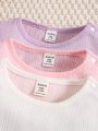 SHEIN 3pcs/Set Baby Girls' Casual Simple & Comfortable Puff Sleeve Tops For Daily And Home Wear In Multiple Colors
