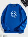 Manfinity Homme Men's Knitted Casual Round Neck Sweatshirt With Printed Letter & Smiling Face Design