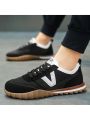 Men's Breathable Patchwork Athletic Shoes, Lightweight Low-top Flat Casual Canvas Shoes