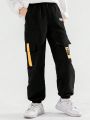 SHEIN Kids EVRYDAY Tween Boys' Letter Patch Cargo Pockets Casual Pants