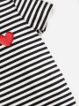 SHEIN Baby Striped Print Heart Print Striped Contrast Binding Romper