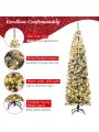 Gymax 7.5ft Pre-lit Pencil Snow Flocked Pencil Christmas Tree Holiday Decoration