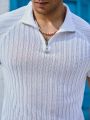 Men'S Short Sleeve Insert Shoulder Zipper Half Placket Knitted Top
