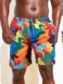 Men'S Plus Size Printed Beach Shorts With Slanted Pockets