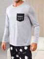 Men's Letter Print Long Sleeve T-shirt And Pants Homewear Set
