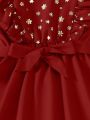 SHEIN Kids SUNSHNE Tween Girls' Gold Foil Snowflake Print Ruffle Hem Dress