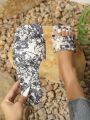 Flat Square Toe Flower Pattern Slippers For Women, Fashionable And Outdoor Style