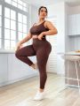 Yoga Basic Plus Size Women's Racerback Tank Top And Leggings Sports Set