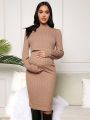 SHEIN Maternity Stand Collar Long Sleeve Breastfeeding Dress