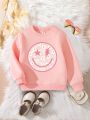 Young Girl Floral & Cartoon Print Thermal Lined Pullover