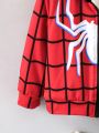 SHEIN Kids EVRYDAY Young Boy Spider Web & Plaid Print Thermal Lined Hooded Jacket Without Sweater