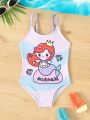Baby Girl's Color Block Cartoon Printed One-Piece Swimsuit