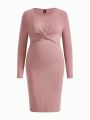 SHEIN Maternity Twist-Front Ribbed Bodycon Dress
