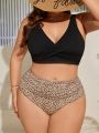 SHEIN Swim Vcay Plus Size Spotted Cross Wrap Printed Swimsuit Set