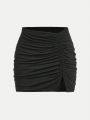 Teen Girls' High-Low Pleated Skirt With Side Slit
