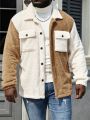 Manfinity Homme Men'S Plus Size Teddy Color Block Jacket With Flip Pocket On Front