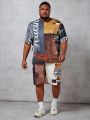 Manfinity LEGND Loose Men's Plus Size Printed Knitwear Casual Two Piece Set