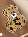 SHEIN Toddler Boys' Alphabet Pattern Bear Embroidery Baseball Jacket For Autumn Winter