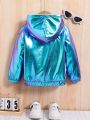 SHEIN Kids HYPEME Young Girl Holographic Drop Shoulder Hooded Teddy Lined Sweatshirt