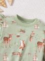 SHEIN Baby Girl's Fun And Cute Cartoon Animal Design Soft And Comfortable Ruffled Sweatshirt