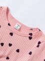 Little Girls' Heart Print A-Line Dress With Button Detail