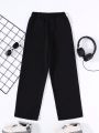 SHEIN Boys' Casual Wide-Leg Pants With Woven Label Decoration And Drawstring Waist