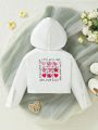 Baby Girls' Thin Hoodie With Love & Slogan Print On Back