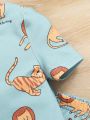 SHEIN Baby Boy'S Leisure Cartoon Animal Printed Short Sleeve Top & Long Pants Homewear Set