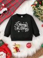 Baby Girl Christmas Print Thermal Lined Sweatshirt