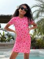 SHEIN Kids Cooltwn Tween Girls' Fashionable Athletic Knit Short Sleeve Dress
