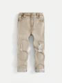 SHEIN Young Boy's Comfortable, Stylish, Washed-Out, High-Stretch, Slim-Fitting Jeans With Elastic Waist