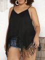 SHEIN CURVE+ Women's Plus Size Lace & Fringe Hem Cami Tank Top