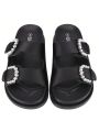 Womens Sandals Adjustable Double Buckle Strap Waterproof EVA Flat Slides