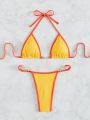 SHEIN Swim Vcay Contrast Binding Fake Pearl Decor Halter Micro Triangle Thong Bikini Swimsuit