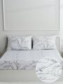 3pcs Lightweight Superfine Fiber Down Bedding Set, White Printed Pattern - 1 Comforter Cover & 2 Pillowcases